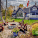 Deerview property in Huntsville - Jayne's Luxurious Rentals | Inviting fire pit area with Adirondack chairs set in a lush landscape